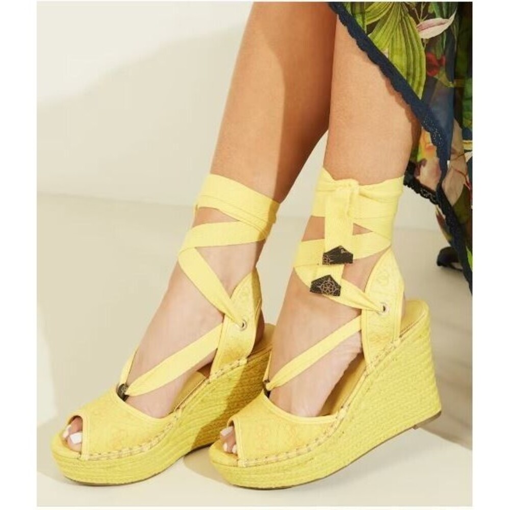 GUESS Halona Strappy Wedge Espadrille Sandals Womens 8M Yellow Boho Shoes NWB - Picture 3 of 14